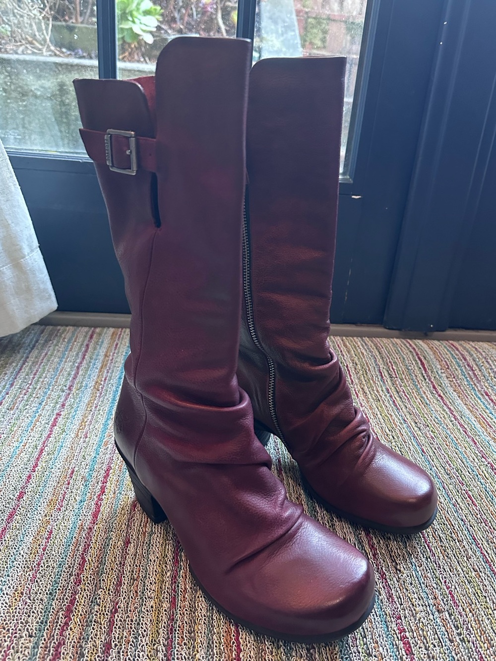 Fluevog EXCELLENT Hopefuls Kanawa tall burgundy slouch front boot-8.5 (fits 8)